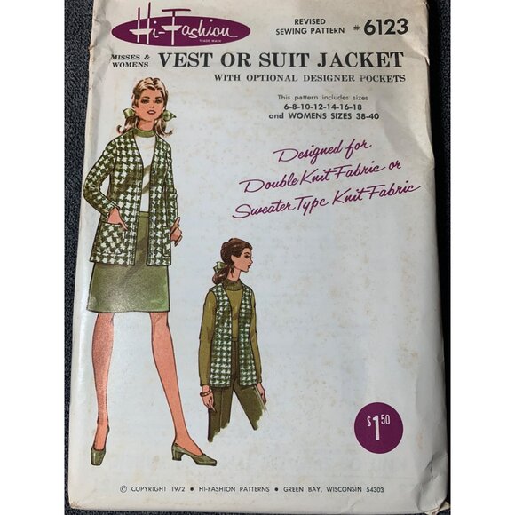 Hi Fashion Sew Misses Jacket Vest Sewing Pattern sz 6-18 & 38-40 6123 - uncut - Picture 9 of 9